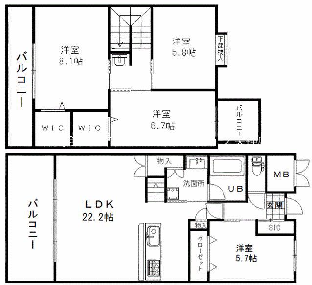 ラ・コリーヌ平尾参道(2LDK/5階)の間取り写真