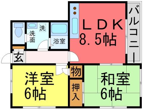 コンフォート西夙川(2LDK/2階)の間取り写真