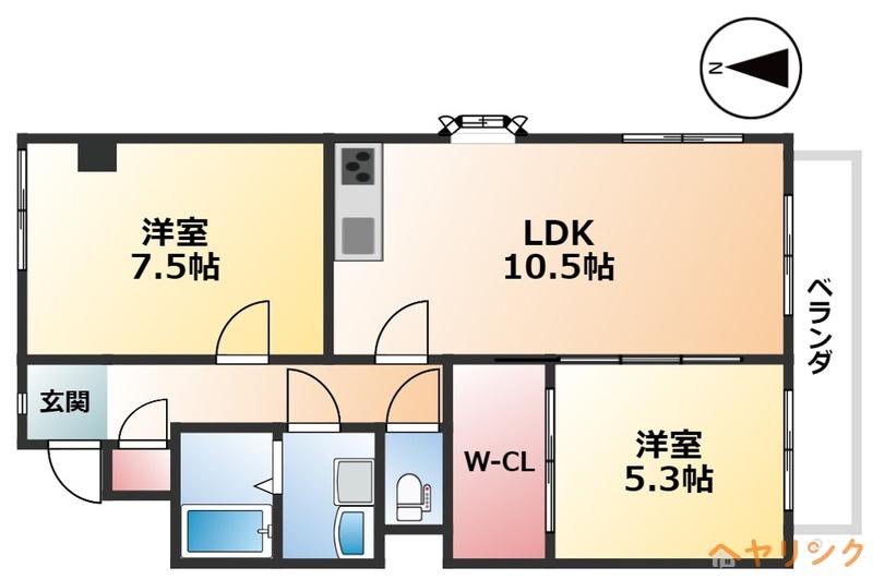 ペアシティーI・II(2LDK/2階)の間取り写真