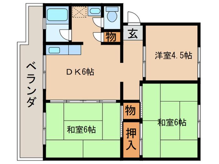 サンコーポ上畑(3DK/4階)の間取り写真