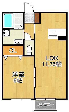 オーク上富野(1LDK/2階)の間取り写真