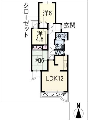 セゾンよもぎ台(3LDK/3階)の間取り写真