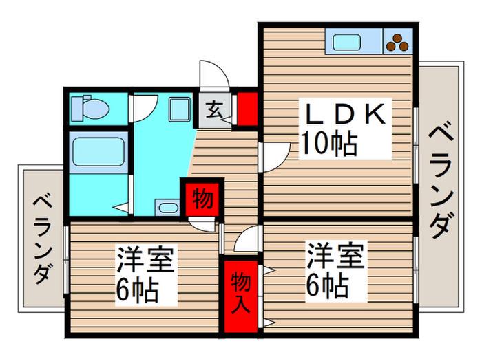 レジデンスロイヤルガーデン B(2LDK/2階)の間取り写真