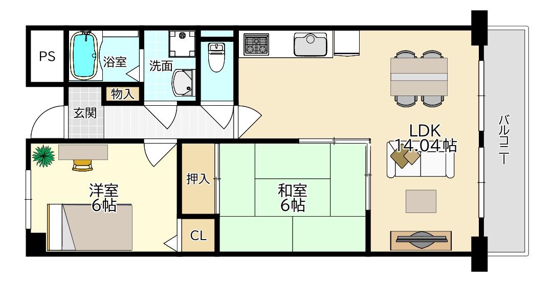 デュオ平松(2LDK/3階)の間取り写真