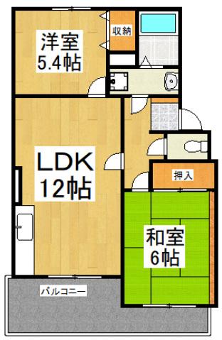 エスポワール東大和(2LDK/1階)の間取り写真