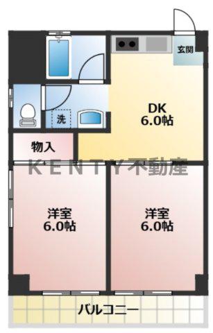 エスペランス金子(2DK/4階)の間取り写真