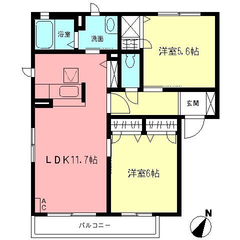 ブリリアントA(2LDK/1階)の間取り写真