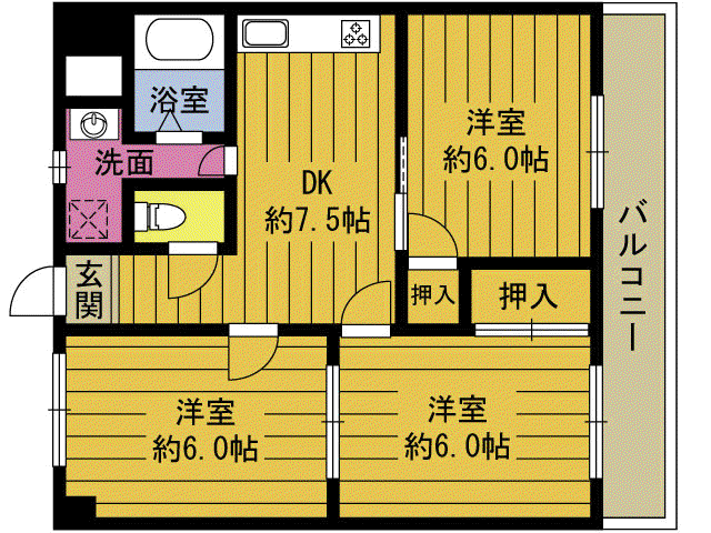 サムティ別府(3DK/1階)の間取り写真