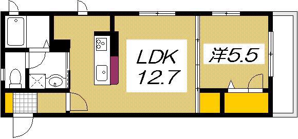フローラ古江西(1LDK/3階)の間取り写真