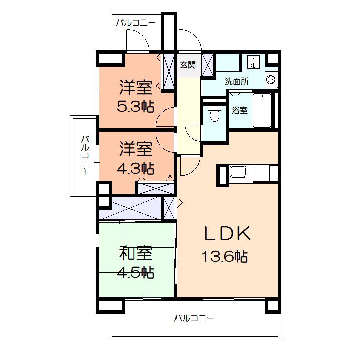 ドエル保土ヶ谷(3LDK/6階)の間取り写真