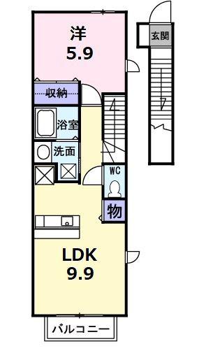 プティ・シャト-B棟(1LDK/2階)の間取り写真