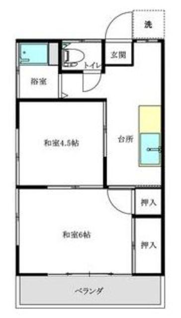 コーポ絹ヶ丘(2K/2階)の間取り写真