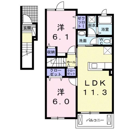 LAKE ウエスト 西の湖 II(2LDK/2階)の間取り写真