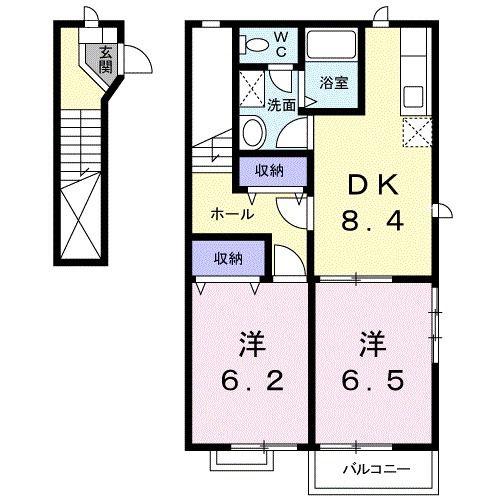 ミレニアムパークA(2DK/2階)の間取り写真
