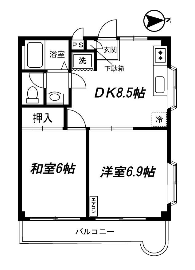 ライブピア六番館(2DK/2階)の間取り写真