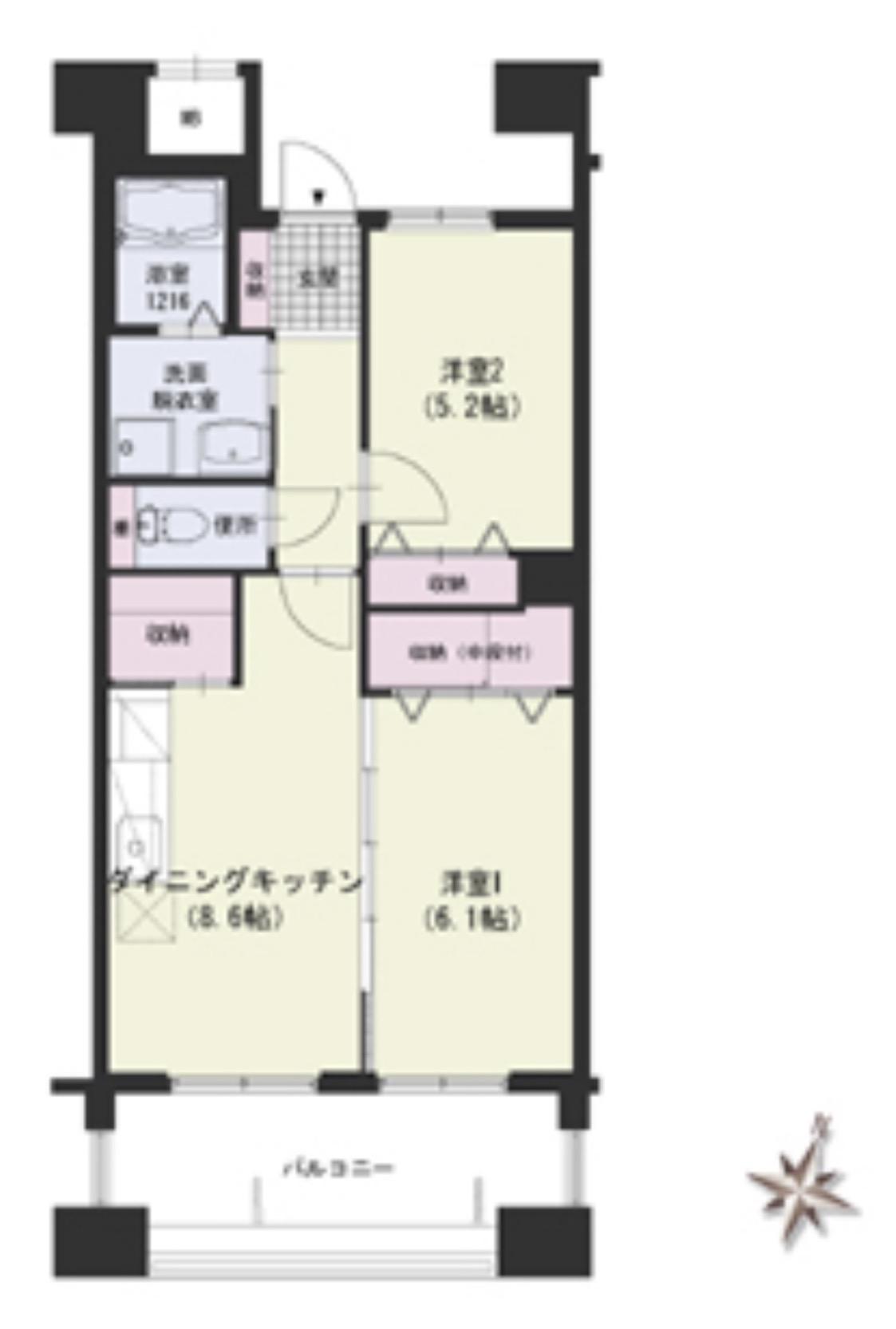 クラシオン草香江(2DK/8階)の間取り写真
