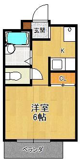 夙川ハイツ・AIOI(1K/2階)の間取り写真