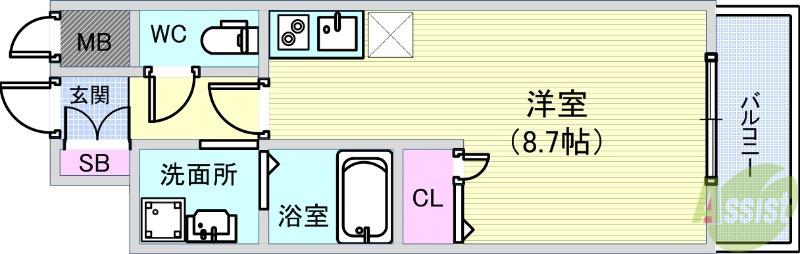 アクアラフォレ豊中(ワンルーム/3階)の間取り写真