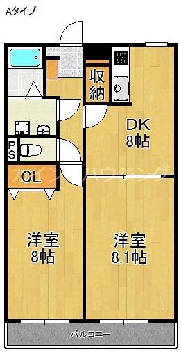 カレントI(2DK/1階)の間取り写真