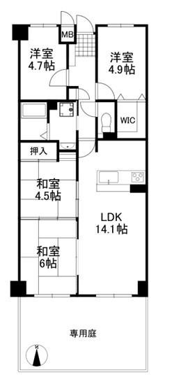 クローバーハイツ初芝ヴィプレ(4LDK/1階)の間取り写真