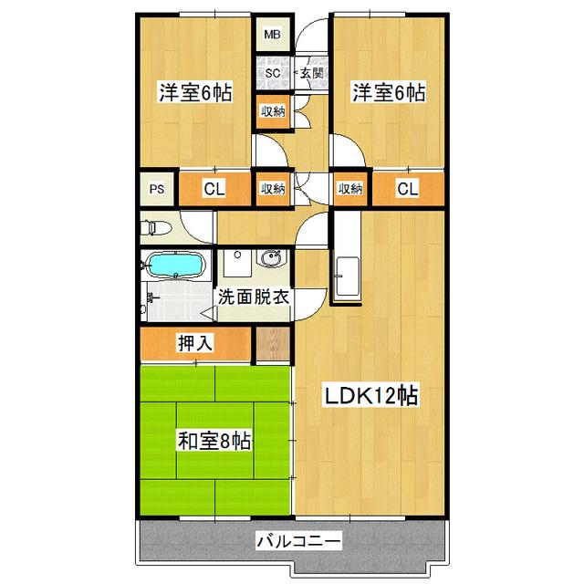 アンティームつくば(3LDK/3階)の間取り写真