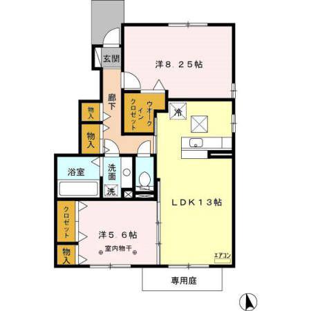 グランデ・ルガールB棟(2LDK/1階)の間取り写真