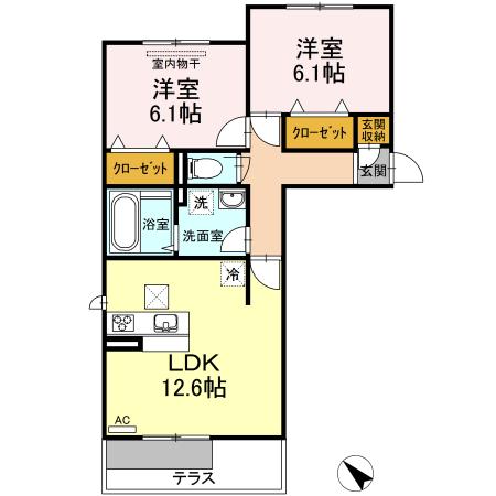 ルークス瀬戸 B棟(2LDK/1階)の間取り写真