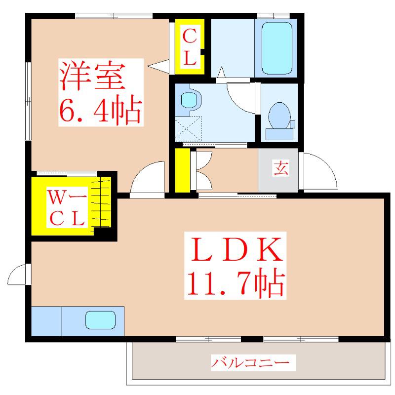 クローバー(1LDK/2階)の間取り写真