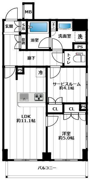 川崎大島マンション(1SLDK/10階)の間取り写真