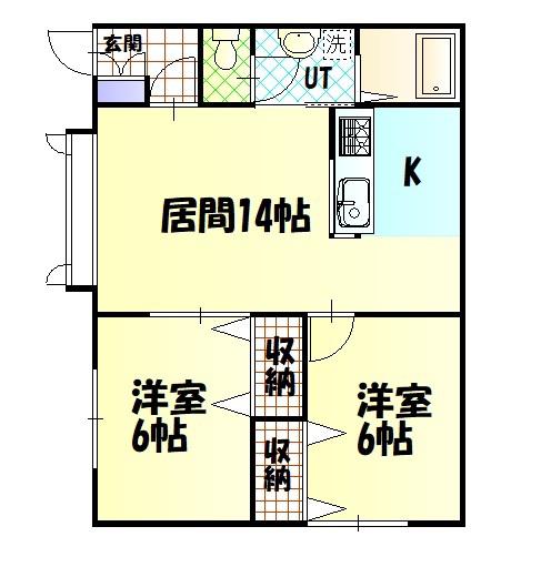 アルマースA棟(2LDK/2階)の間取り写真
