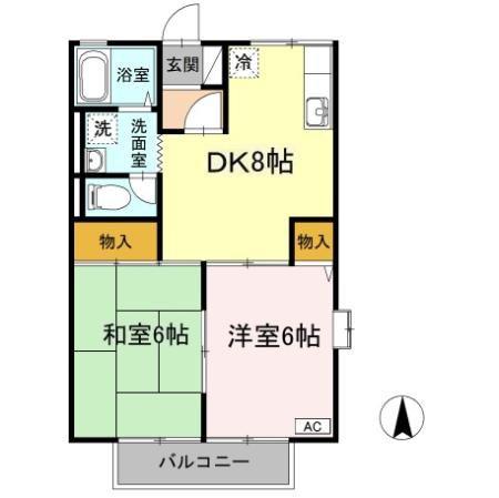 サンタウン21A棟(2DK/2階)の間取り写真
