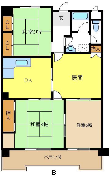 ユニーブル植田パーク(3LDK/4階)の間取り写真
