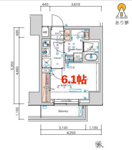スクエアシティ横濱大通公園AZスクエアシティヨコハマオオドオリコウエ(1K/9階)の間取り写真