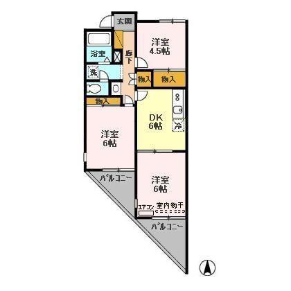ヴューラーみつわ台A(3DK/2階)の間取り写真
