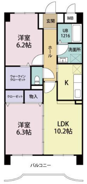 アポロ空港HILL(2LDK/4階)の間取り写真