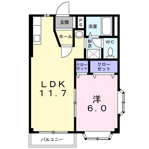 メゾンセレッソ(1LDK/2階)の間取り写真