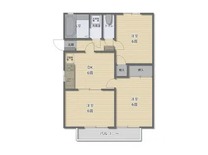 メゾンボヌールC棟(3DK/1階)の間取り写真