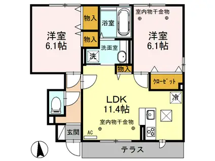 グランドール(2LDK/1階)の間取り写真