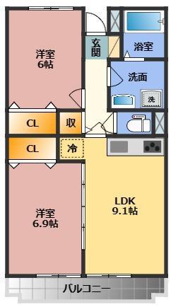 ジェンティーレ(2LDK/4階)の間取り写真