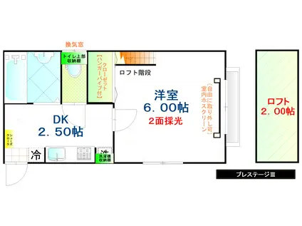 プレステージII(1K/2階)の間取り写真