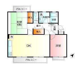 パステル東林間(2LDK/2階)の間取り写真