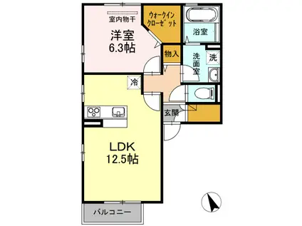 アンソレイユSAI B棟(1LDK/2階)の間取り写真