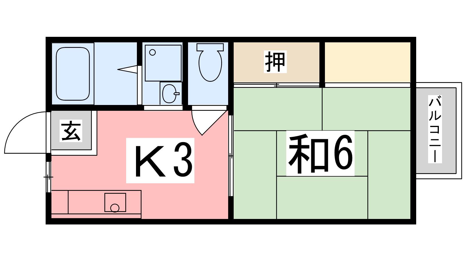 サンシティ藤(1DK/2階)の間取り写真