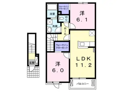 クラール名東 B(2LDK/2階)の間取り写真