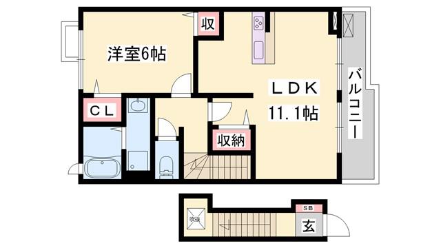 ベルフィオーレ(1LDK/2階)の間取り写真