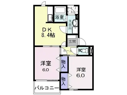 ロイヤルタウンD(2DK/1階)の間取り写真