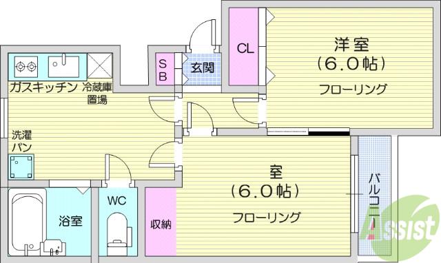 第十二ショーケービル(2DK/1階)の間取り写真