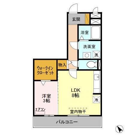 ジェンティーレヤマザキ(1LDK/3階)の間取り写真