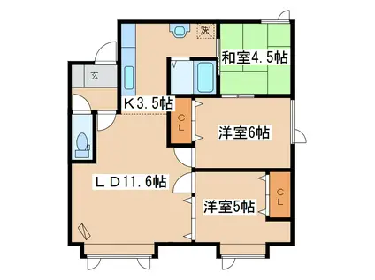 プレイスピア緑ヶ岡I(3LDK/2階)の間取り写真