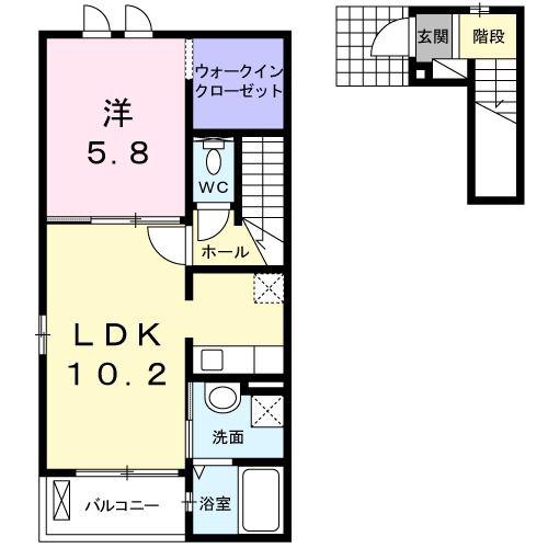 ヴィラ・グローヴB(1LDK/2階)の間取り写真